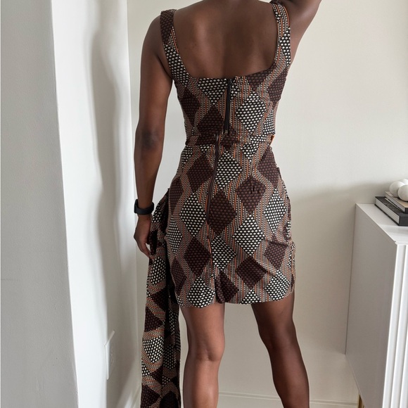 NWOT Custom Made African Print Skirt with Drape Detail in Brown - Picture 5 of 9